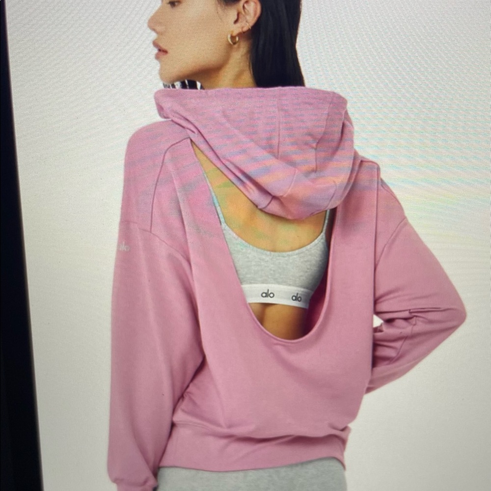 ALO open back hoodie in pink lavender